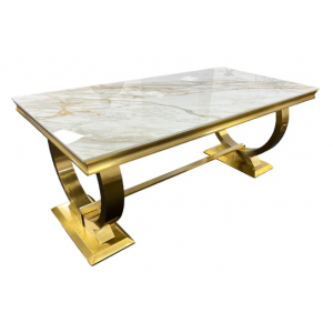 2m Chelese Gold Dining Table Grey Marble Top